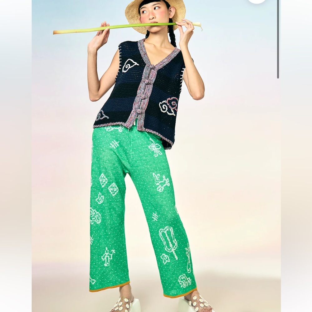 YANYAN NWT munzi girl linen easy pant -peppermint -large